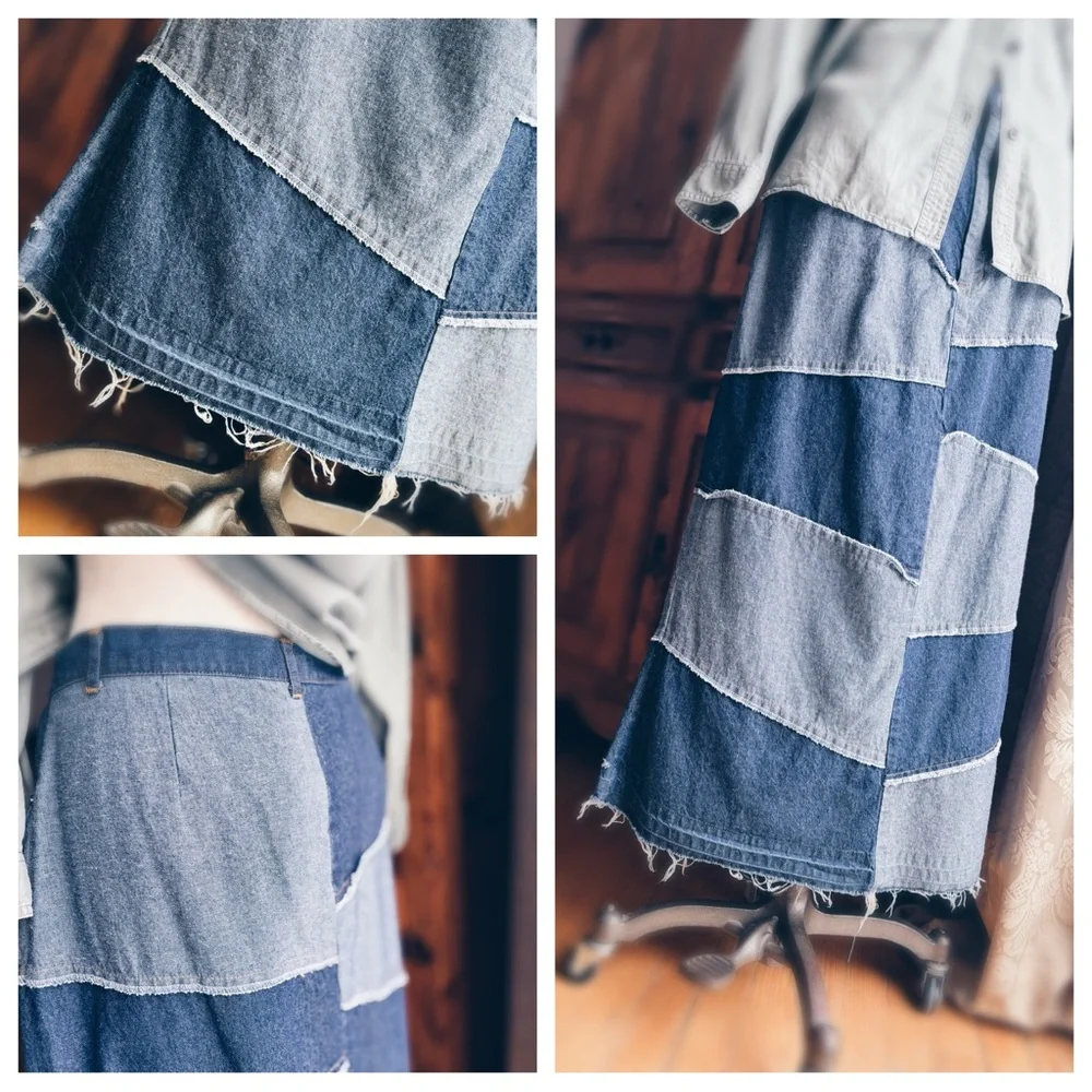 One-of-a-Kind Artisan Patchwork Denim Maxi Skirt